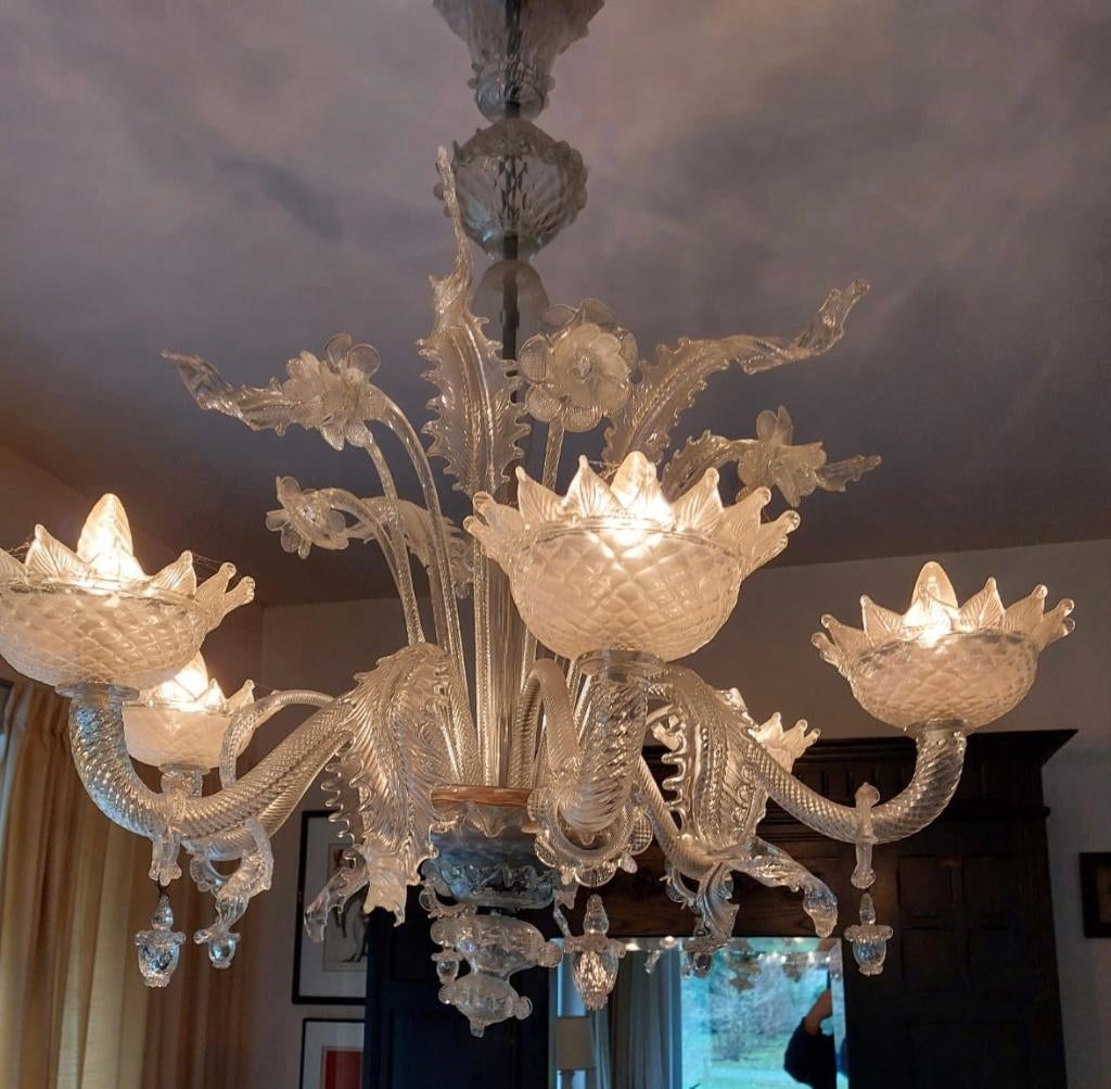 Venetiaanse kroonluchter Murano met 6 lichtpunten, Huis en Inrichting, Ophalen, Zo goed als nieuw, Glas