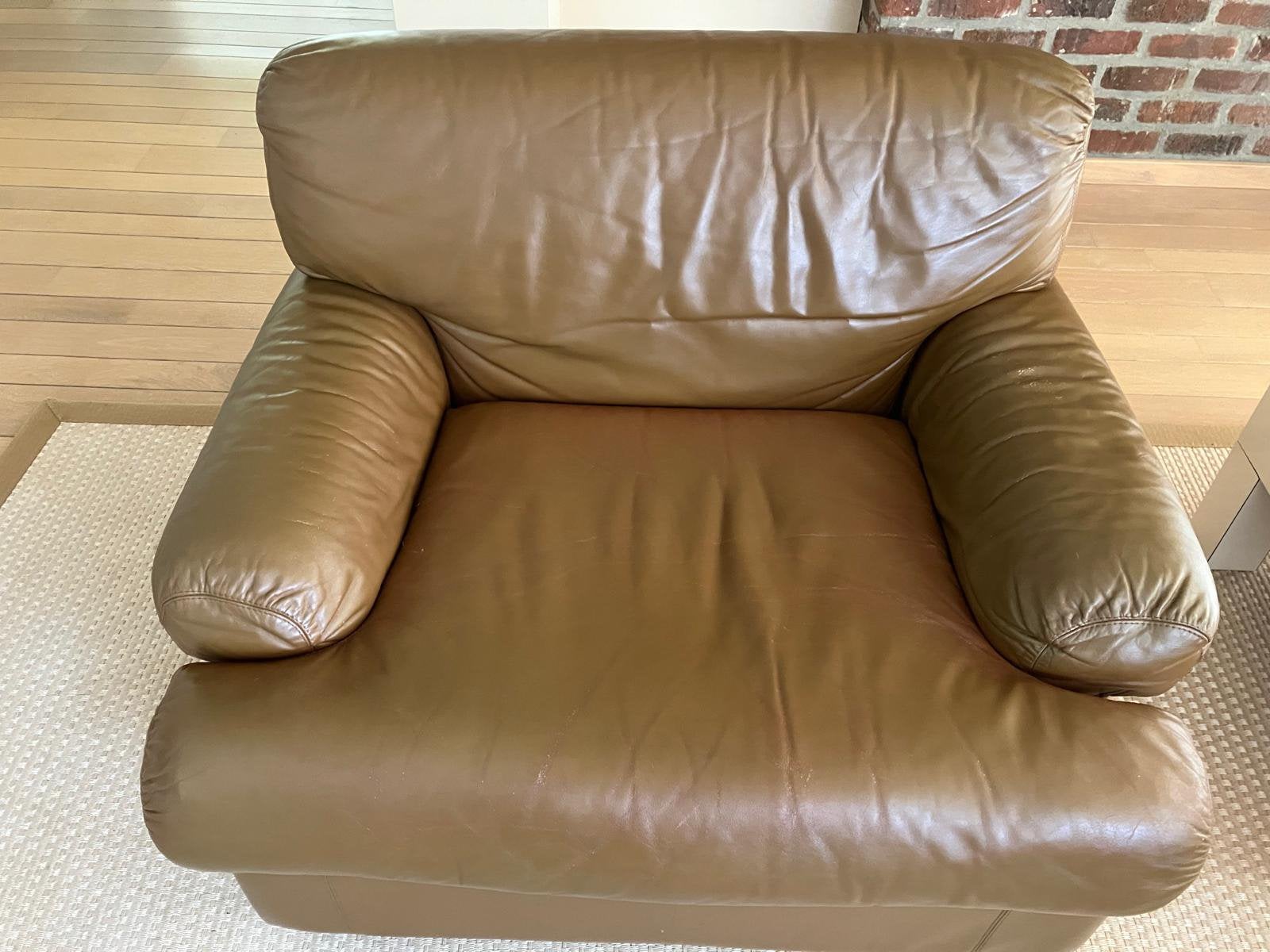 ️ Te koop: Lederen salon – 3-zit + 2 fauteuils, Huis en Inrichting, Ophalen, Zo goed als nieuw