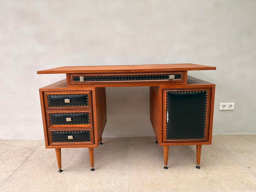 Vintage hout/leer bureau, Antiek en Kunst, Ophalen