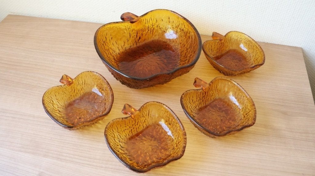 Vintage amberkleurige glas appelschalen, Ophalen of Verzenden