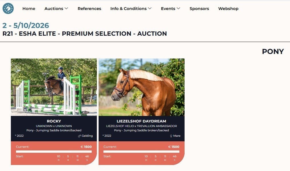 2 mooie pony's ESHA ELITE veiling 2-5/10/26, Merrie, B, Springpony, 3 tot 6 jaar