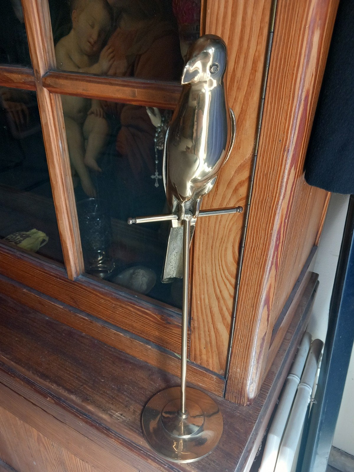 vintage brass papegaai op staander., Ophalen of Verzenden
