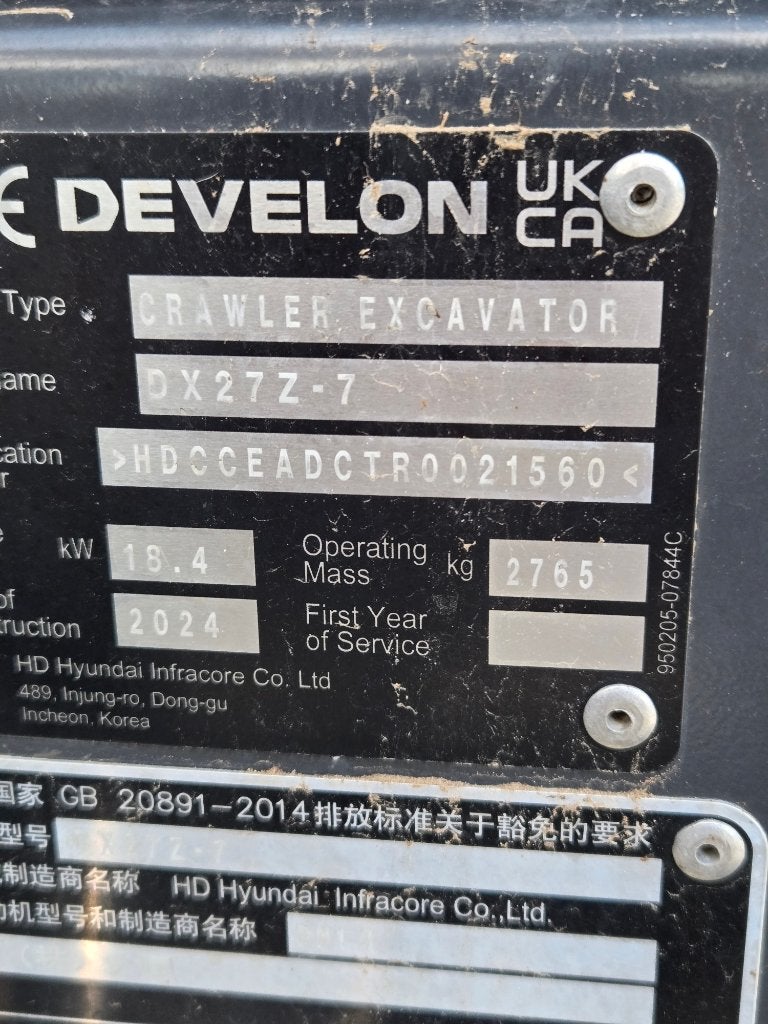 Develon Doosan DX27Z-7, Ophalen, Graafmachine