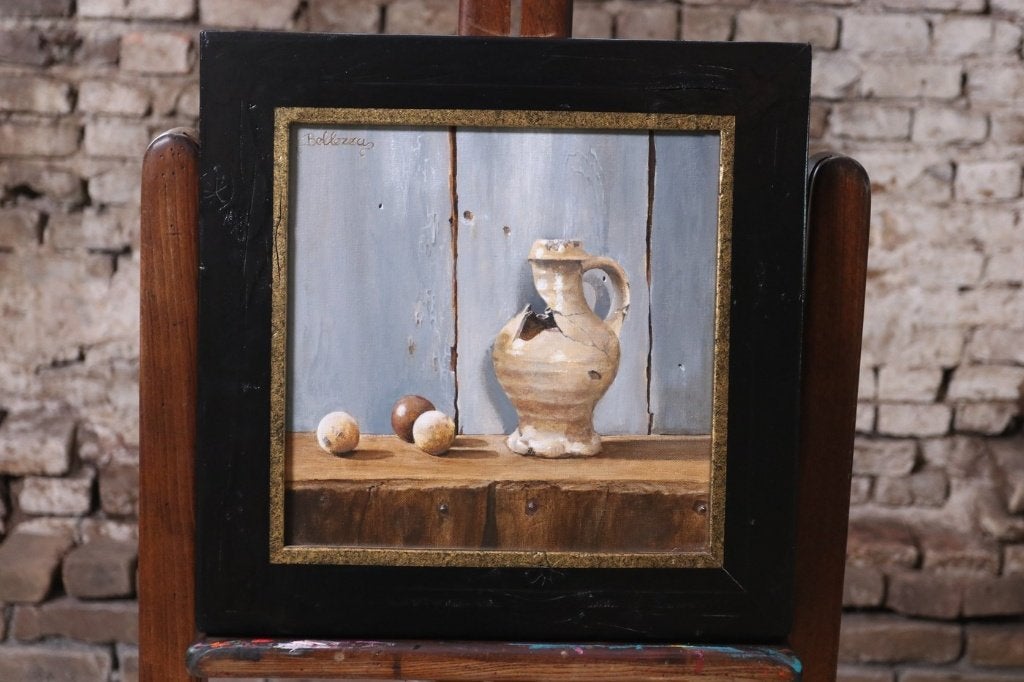 Stilleven Jacobakannetje en ballen – Marjolein van den Berg, Antiquités & Art, Textile, Signé, Peinture acrylique, Enlèvement