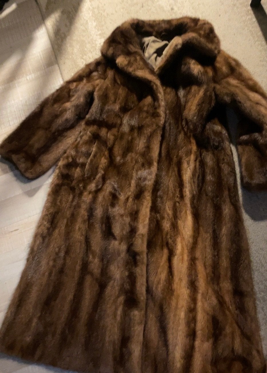 Lange echte SAGA MINK nerts bontjas – vintage, Ophalen, Zo goed als nieuw