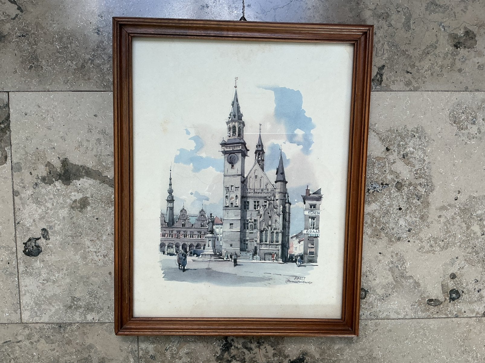 Lot de 4 aquarelles de Herman Verbaere, Enlèvement ou Envoi, Bois, Marron, Cadre photo standard