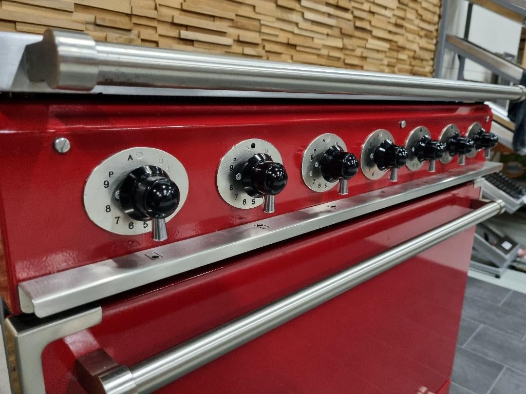 🔥Luxe Fornuis Falcon Deluxe 90cm INDUCTIE rood 5 zones, Ophalen, 60 cm of meer, Zo goed als nieuw, Energieklasse A of zuiniger