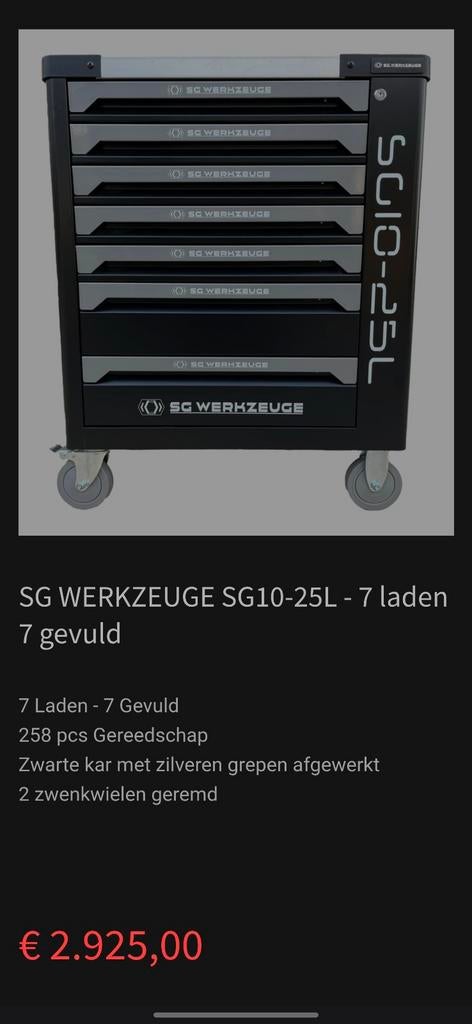 Gereedschapwagen SG 7 gevuld laden NIEUW, Ophalen