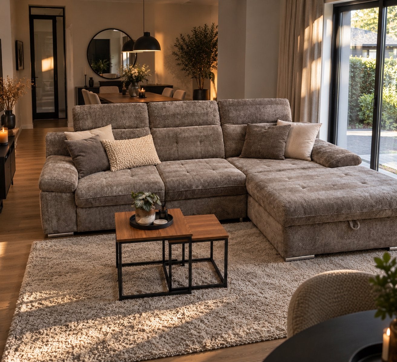 Gratis levering – Luxe zetel hoekbank met lounge, Ophalen, Zo goed als nieuw
