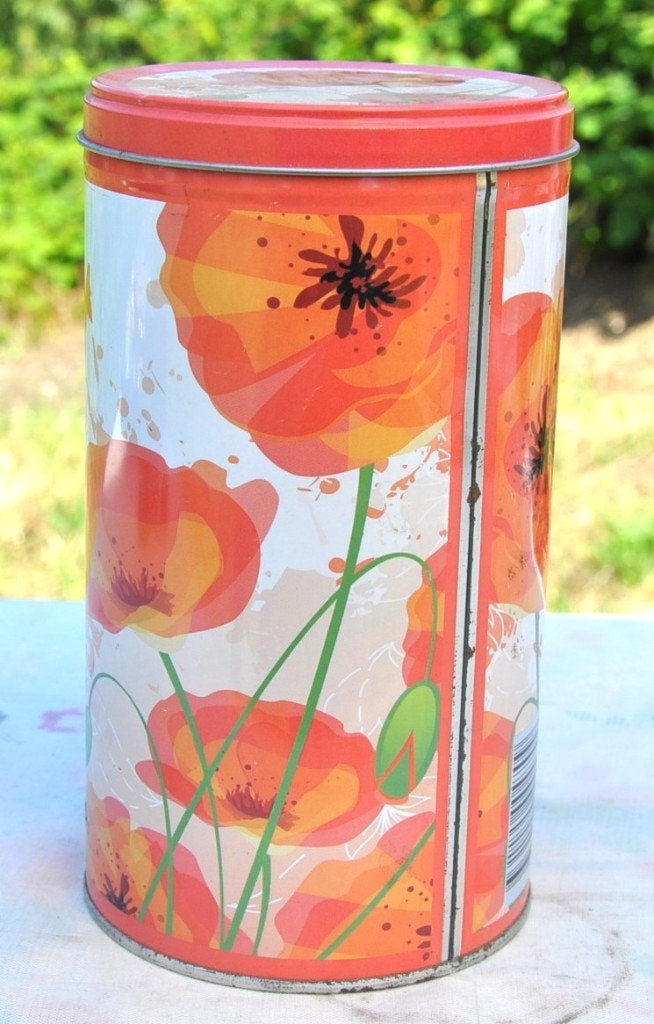 boite metal alimentaire decor coquelicots, Ophalen of Verzenden, Gebruikt, Metaal, Kom(men)