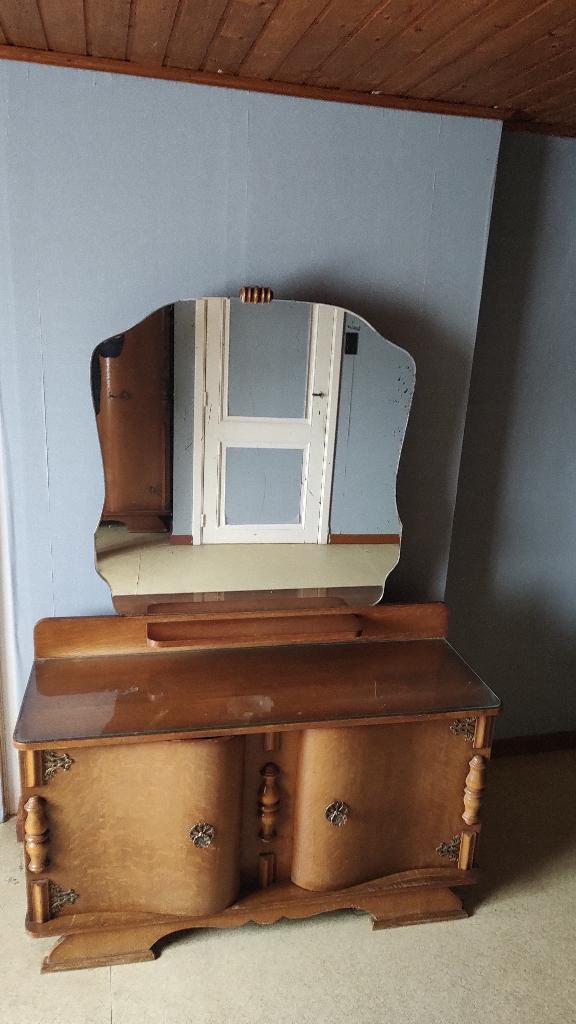 nachtkast met spiegel en glazen blad houten uitvoering, Enlèvement