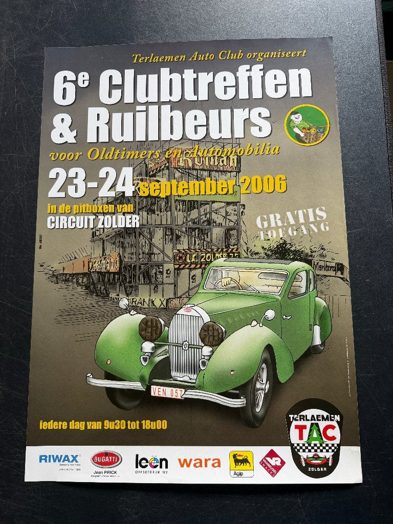 affiche circuit Zolder Bugatti presse Jean Prick, Enlèvement ou Envoi