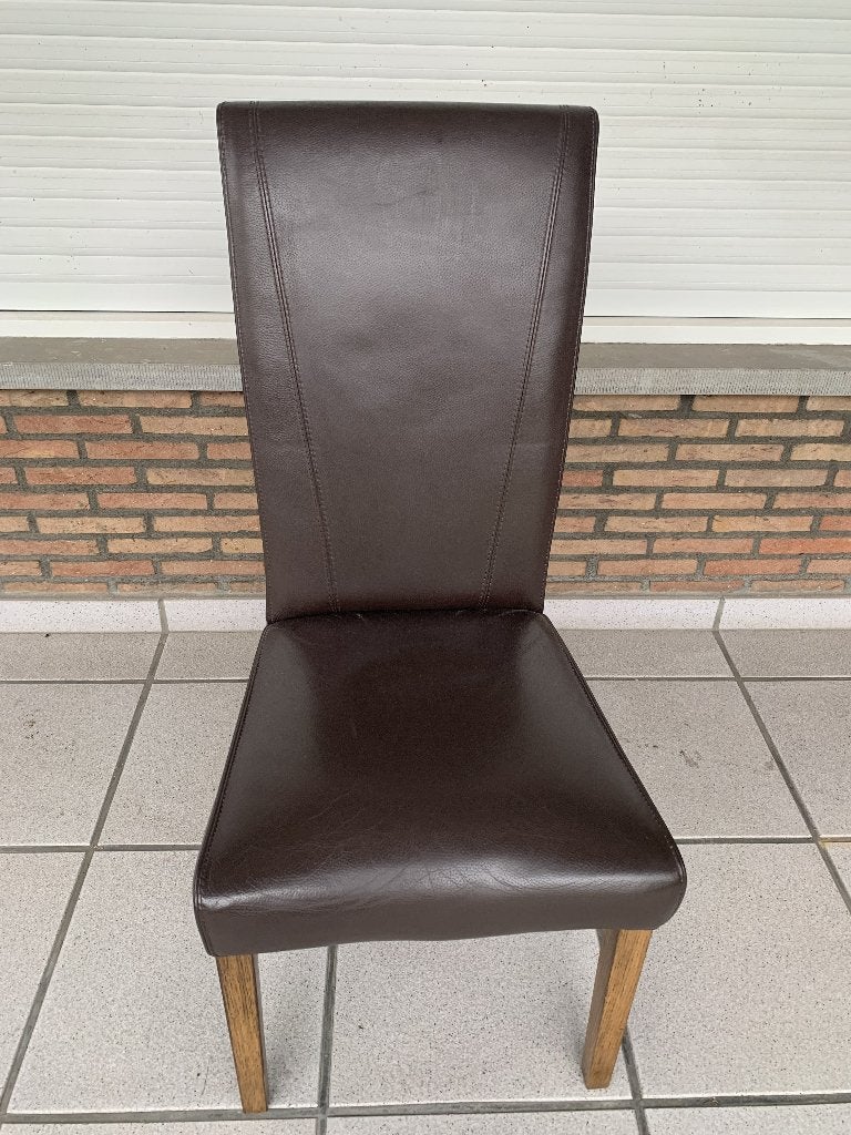 6 Lederen Eetkamerstoelen met Houten Poten – Donkerbruin, Maison & Meubles, Brun, Enlèvement, Bois, Cinq, Six Chaises ou plus