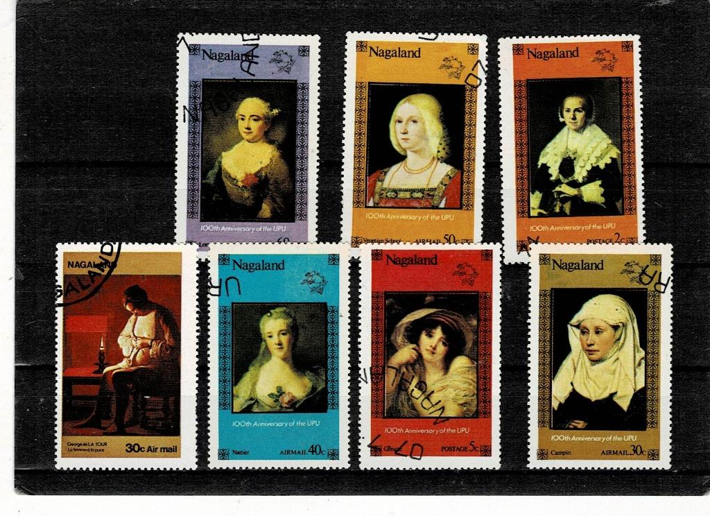 ASIE NAGALAND PEINTURES PORTRAITS 7 TIMBRES OBLITERES - SCAN, Timbres & Monnaies, Enlèvement, Affranchi