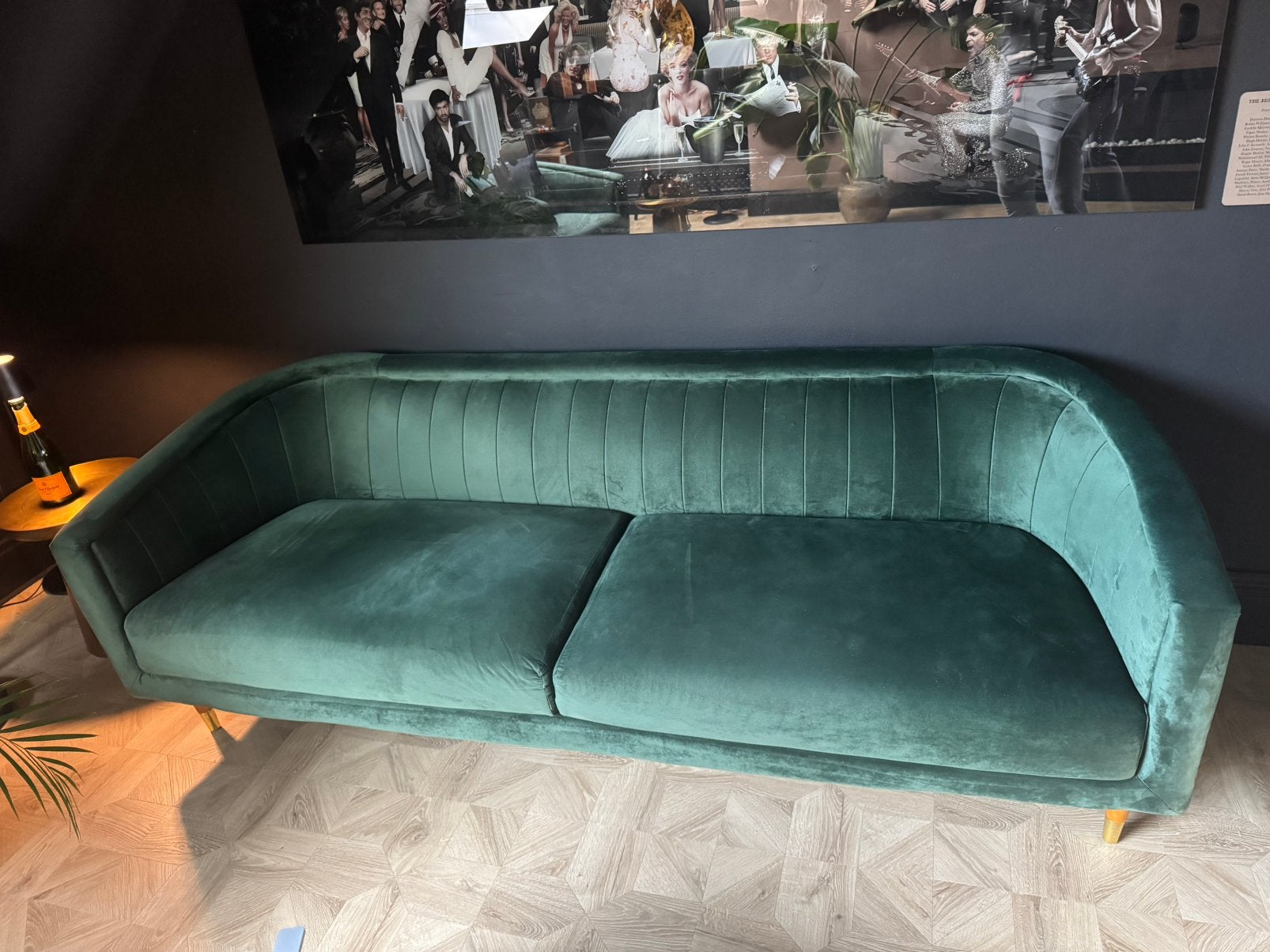 Set: Zitbank en zetel fluweel groen, Huis en Inrichting, Ophalen, Zo goed als nieuw, Metaal