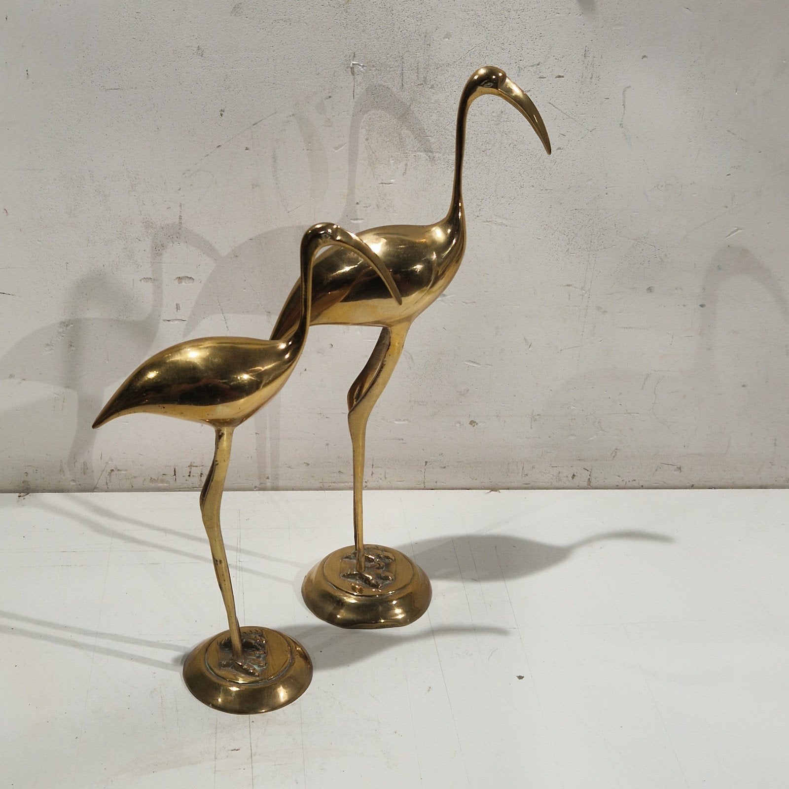 2 geel koperen kraanvogels , koppel regency vogels, Antiek en Kunst, Ophalen of Verzenden, Koper