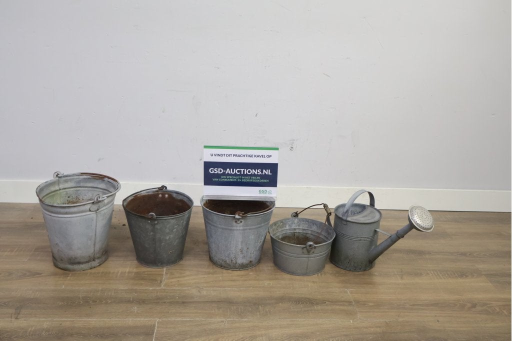 Set Vintage Zinken tuinemmers en gieter, Antiek en Kunst, Ophalen of Verzenden