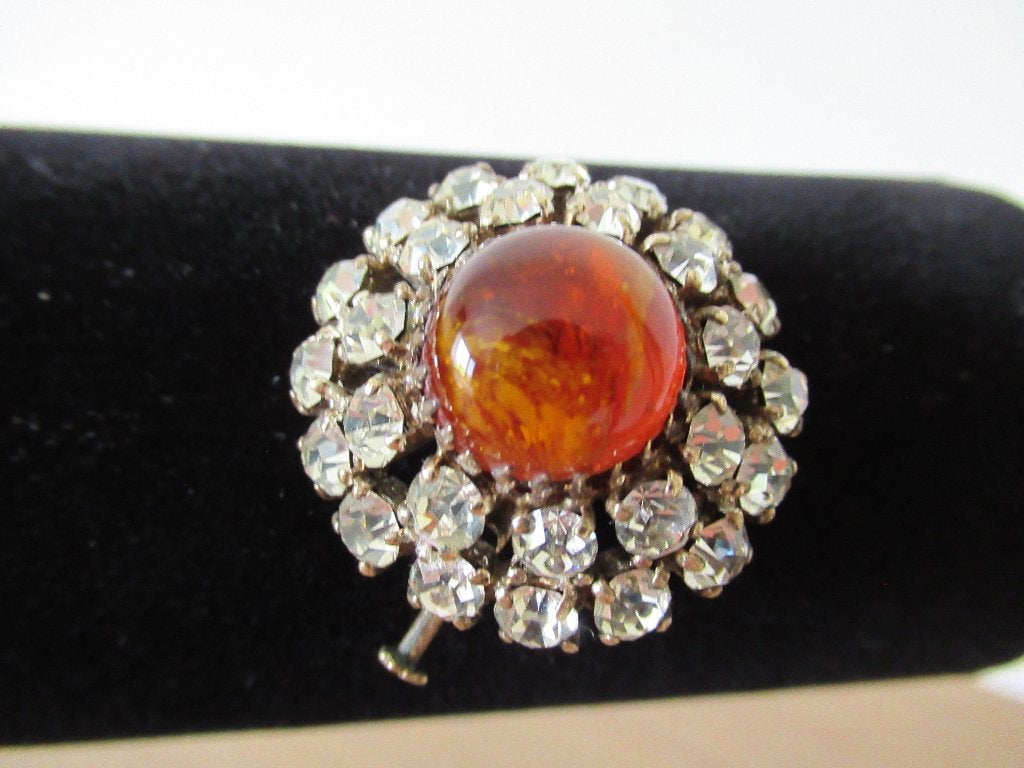 broche-strass-cabochon-1890/1930-zilverkl armatuur-VINTAGE, Bijoux, Sacs & Beauté, Bijoux anciens, Enlèvement ou Envoi, Broche