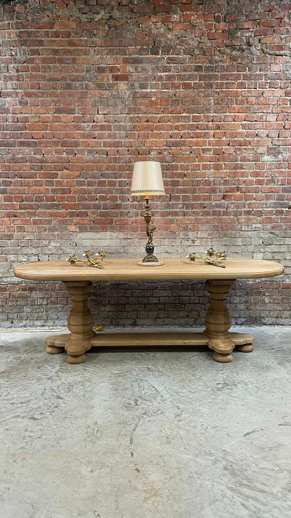 Massieve ovale kloostertafel van gebleekt eikenhout, Huis en Inrichting, Ophalen, Eikenhout