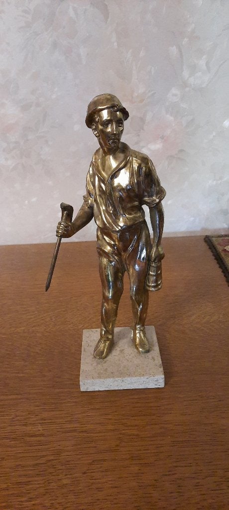 Vintage metalen mijnwerker beeld, Ophalen, Zo goed als nieuw, Mens