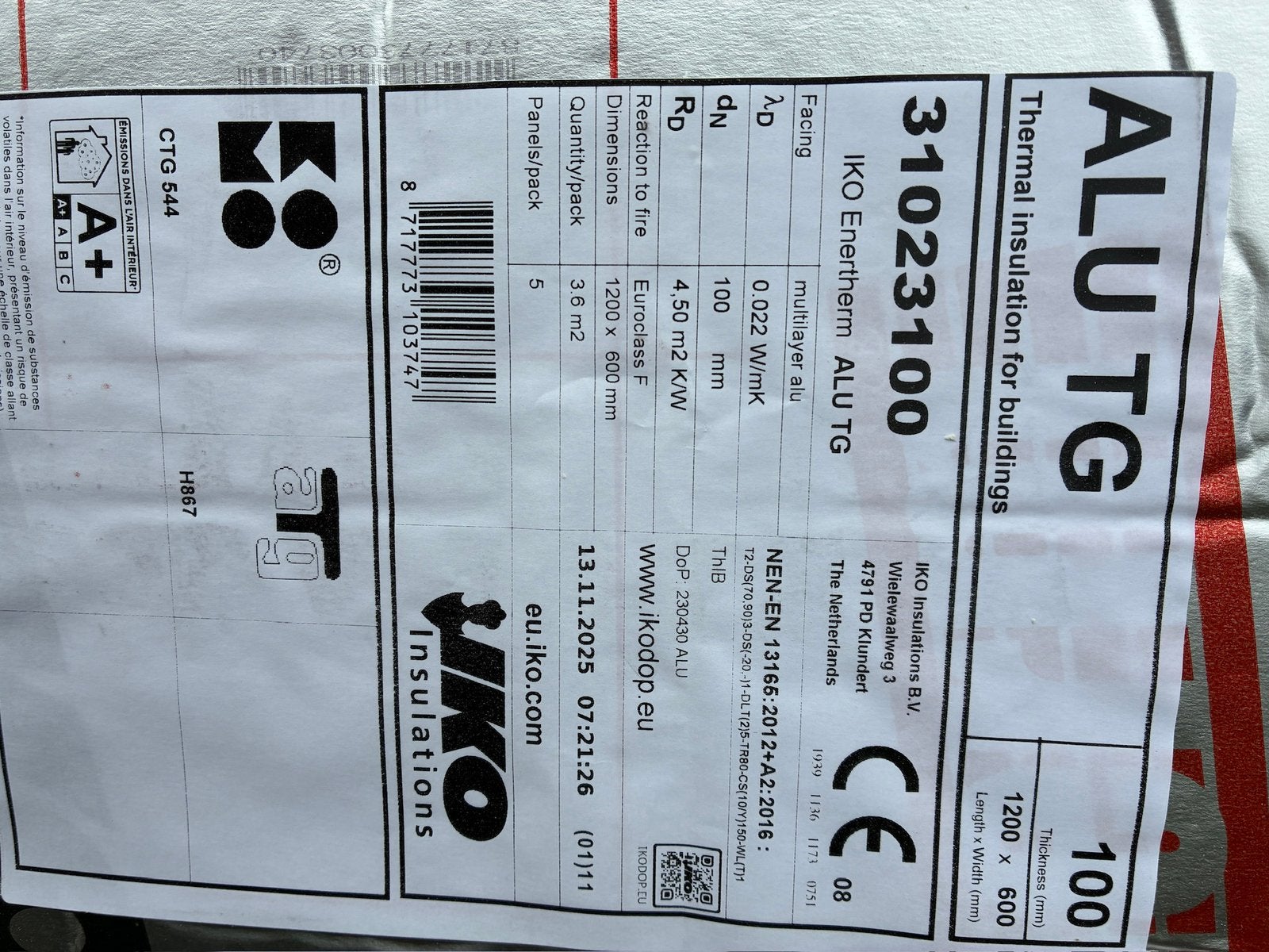 5st Isolatieplaten IKO enertherm PIR ALU TG 10cm, Doe-het-zelf en Bouw, Ophalen, Dakisolatie, Zo goed als nieuw, Hardschuim (Pir)