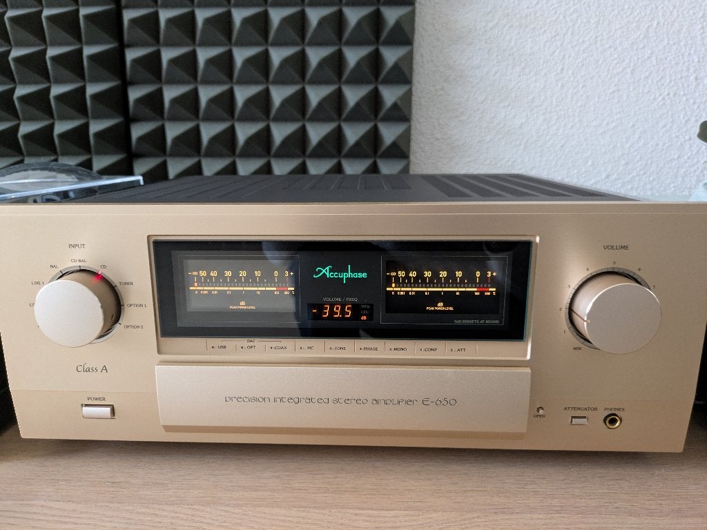Amplificateur haut de gamme intégré Accuphase E-650 Classe A, TV, Hi-fi & Vidéo, Enlèvement, Comme neuf, 60 à 120 watts, Autres marques