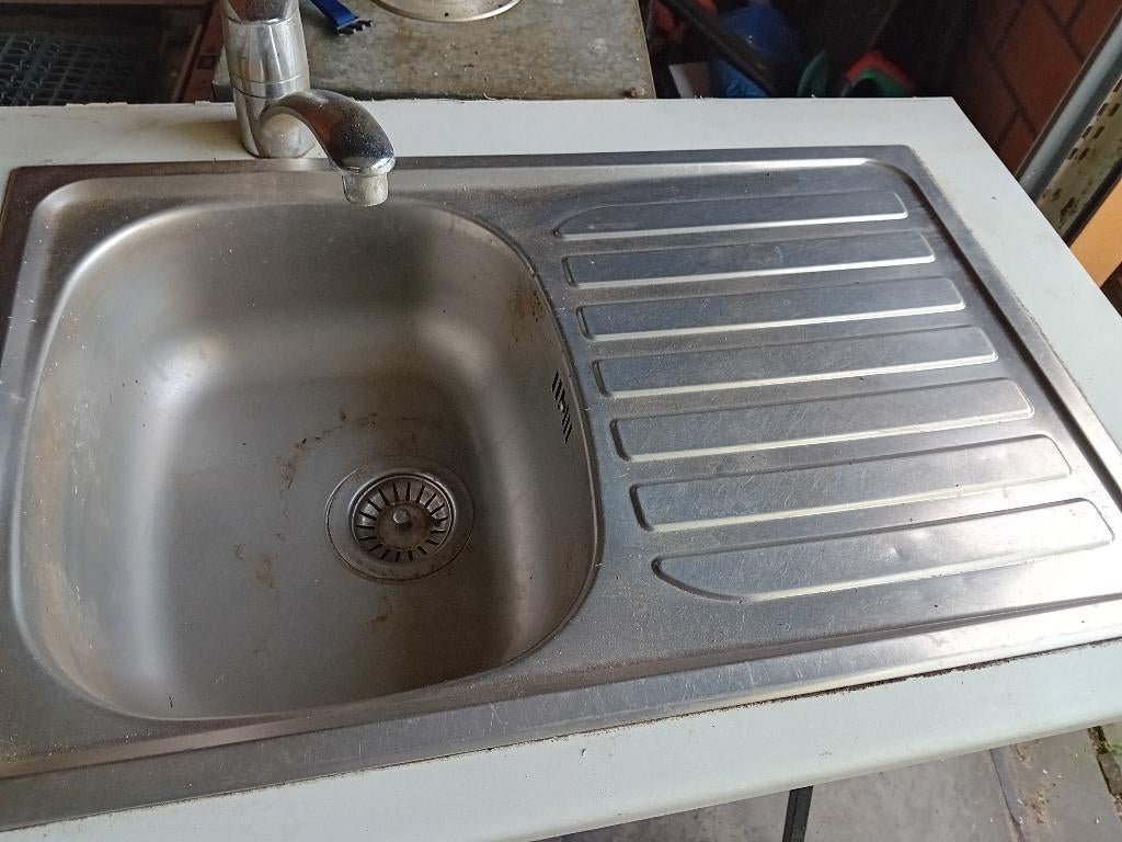 spoelbak met kraan en aanrecht, Doe-het-zelf en Bouw, Ophalen, Gebruikt, Inox, Kraan