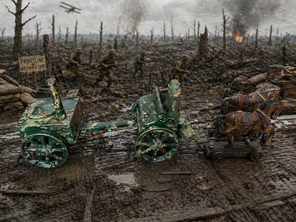 Antiek speelgoed hausser elastolin soldaten met veldkeuken, Antiek en Kunst, Ophalen of Verzenden