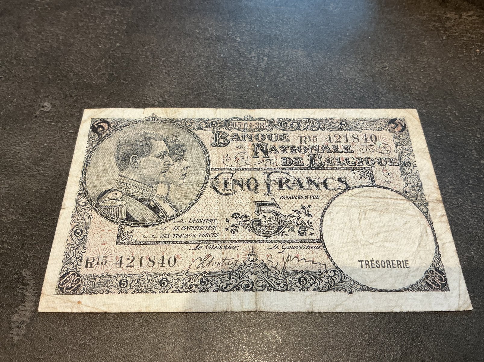 België 5 Frank 1938, Postzegels en Munten, Ophalen of Verzenden