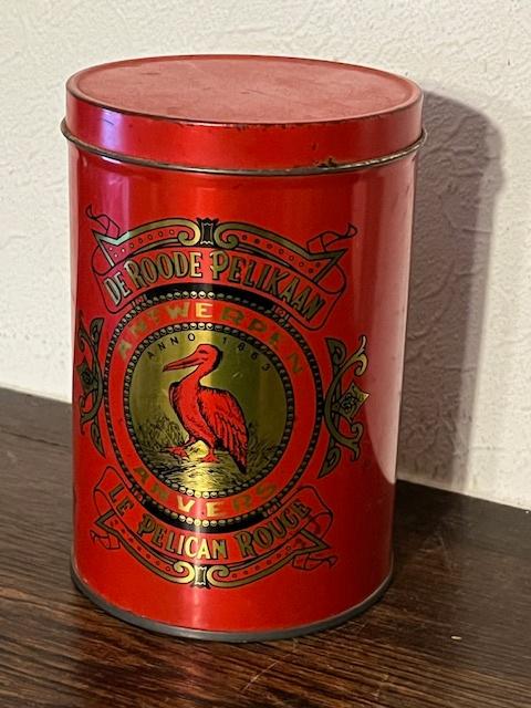 Blikken doos koffie de rode pelikaan Antwerpen (klein), Verzamelen, Blikken, Ophalen, Koffie