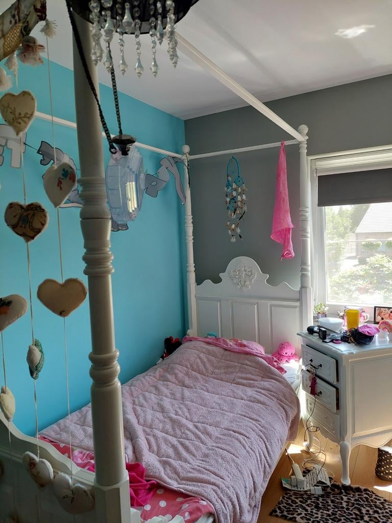 Mooi hemelbed Opsetims, Ophalen, 180 cm of meer, 85 tot 100 cm, Lattenbodem