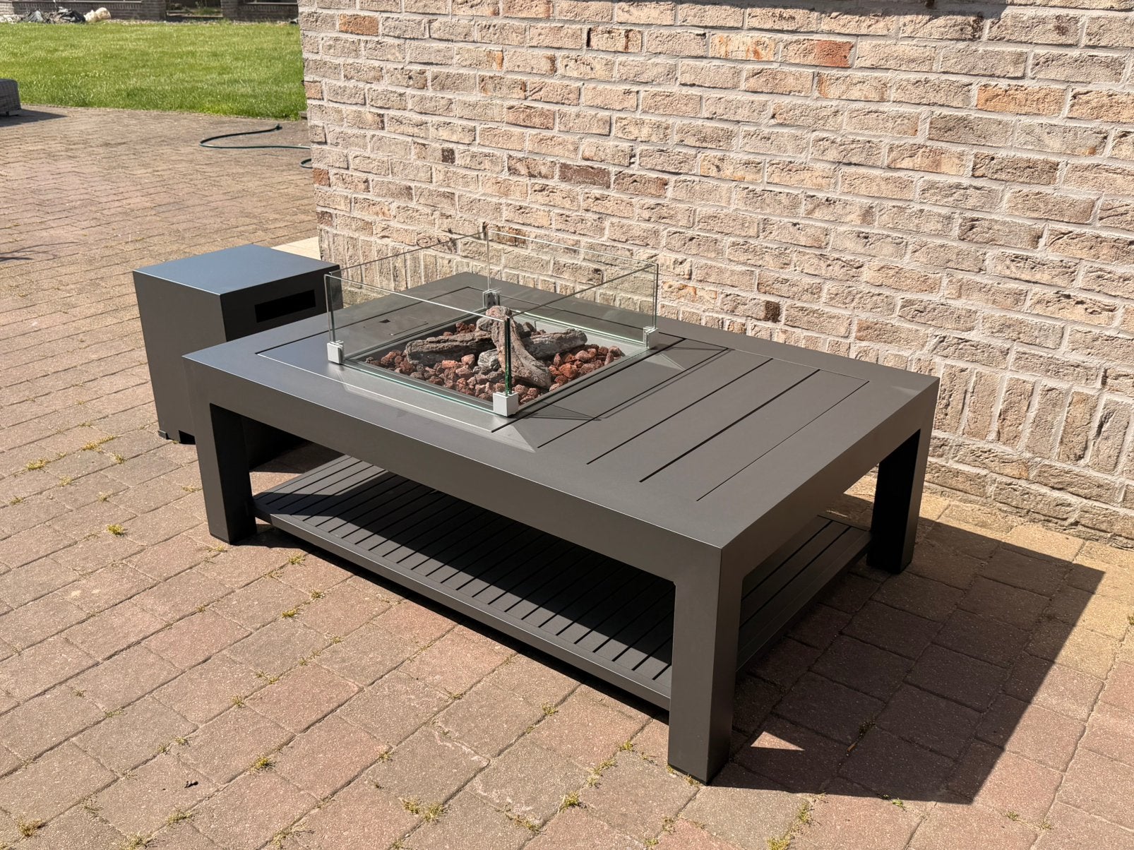 Vuurtafel / tuintafel rechthoekig, Tuin en Terras, Ophalen, Zo goed als nieuw, Aluminium, Bijzettafel