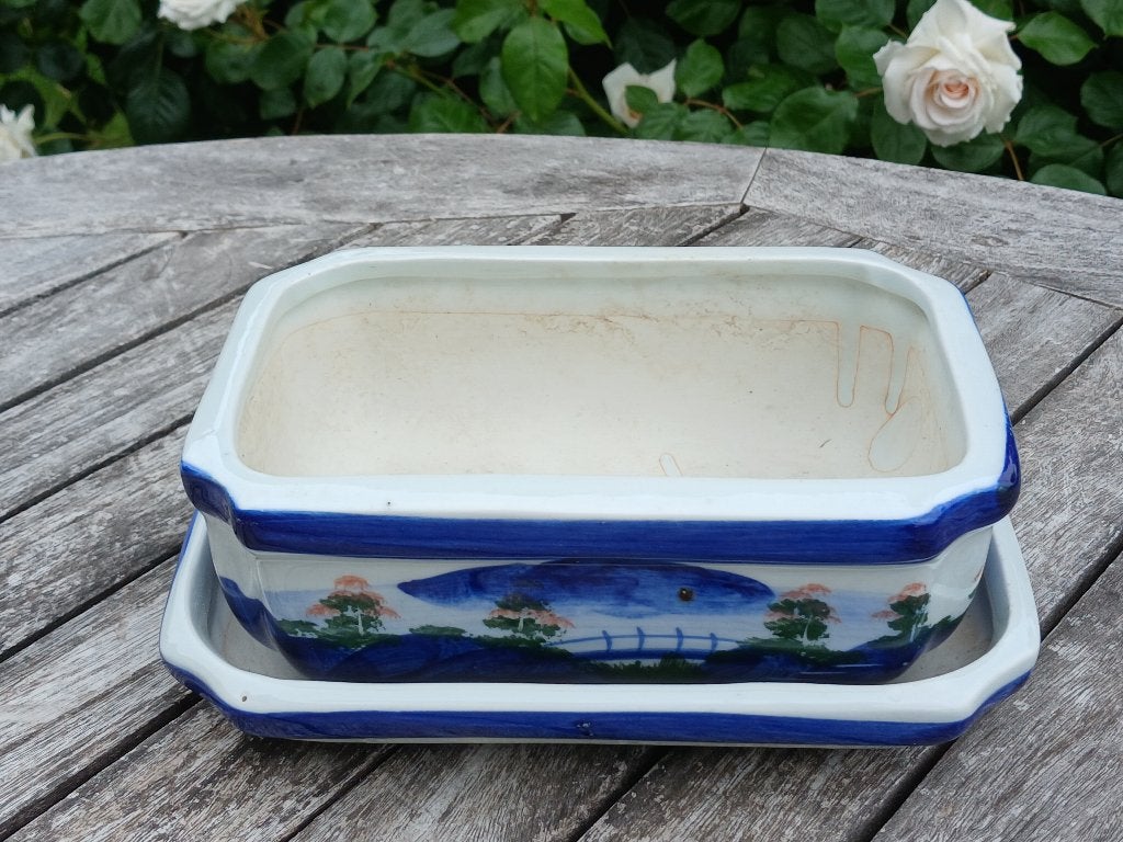 Bonsai bloempot met schaal porselein, Ophalen of Verzenden, Rechthoekig