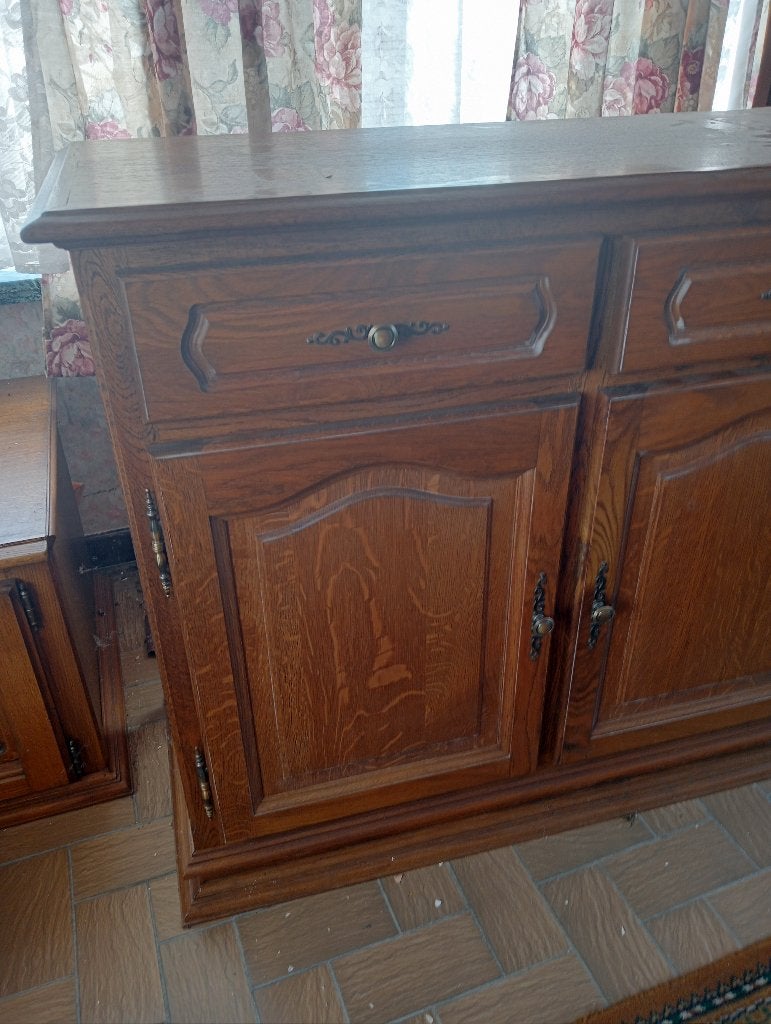 Vintage eiken dressoir, Ophalen, Eikenhout, 25 tot 50 cm, Met lade(s)