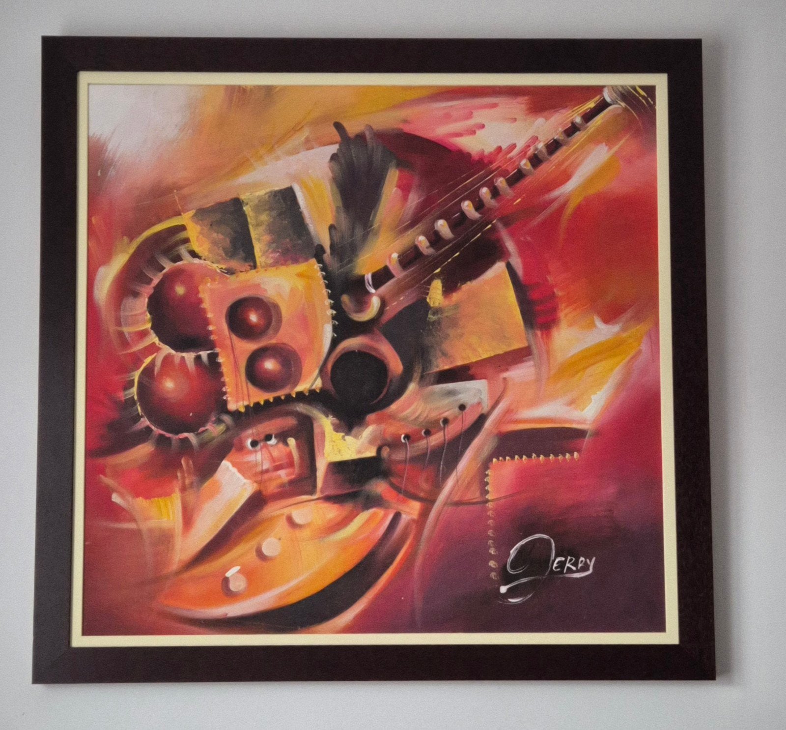 À VENDRE – Tableau abstrait signé Jerry avec encadrement, Antiquités & Art, Enlèvement, Signé, Abstrait
