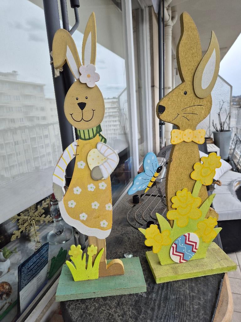 Paire de lapins de Pâques en bois décoratifs – 57 cm, Enlèvement, Utilisé