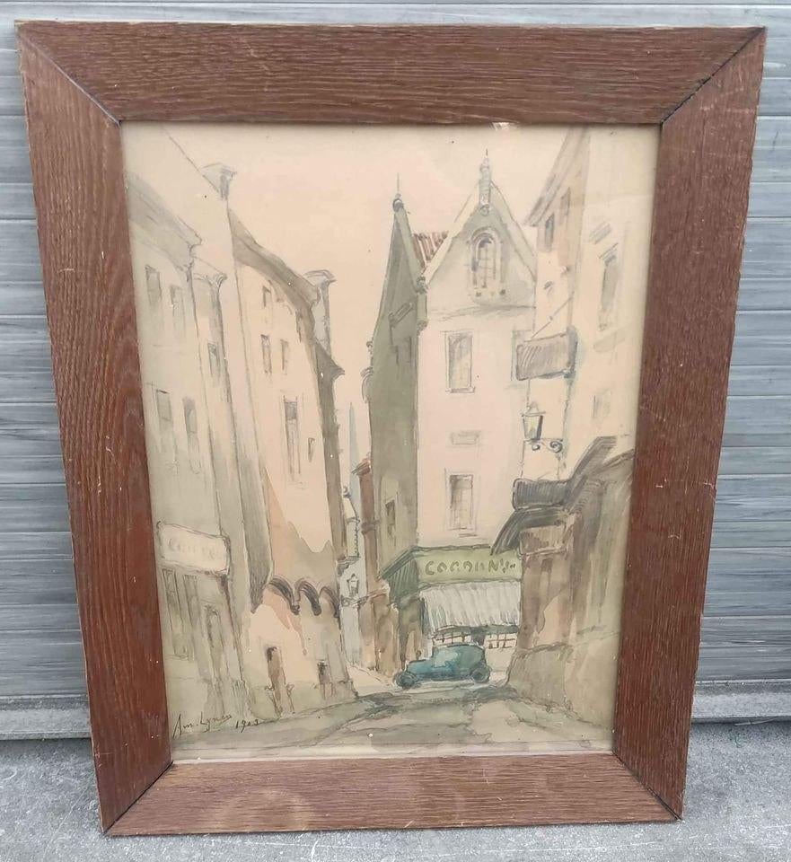 aquarelle ruelle signe Amédée lynen, Enlèvement ou Envoi