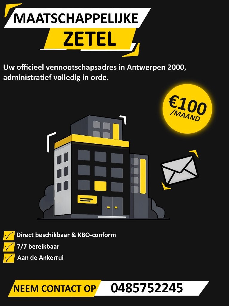 Maatschappelijke zetel te huur in 2000 Antwerpen, Immo, Moins de 20 m², Anvers (ville)