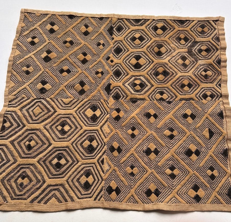 Authentieke Kuba-doek # 14 uit DR Congo, Textiel, Afrika, Handgemaakt, Ophalen