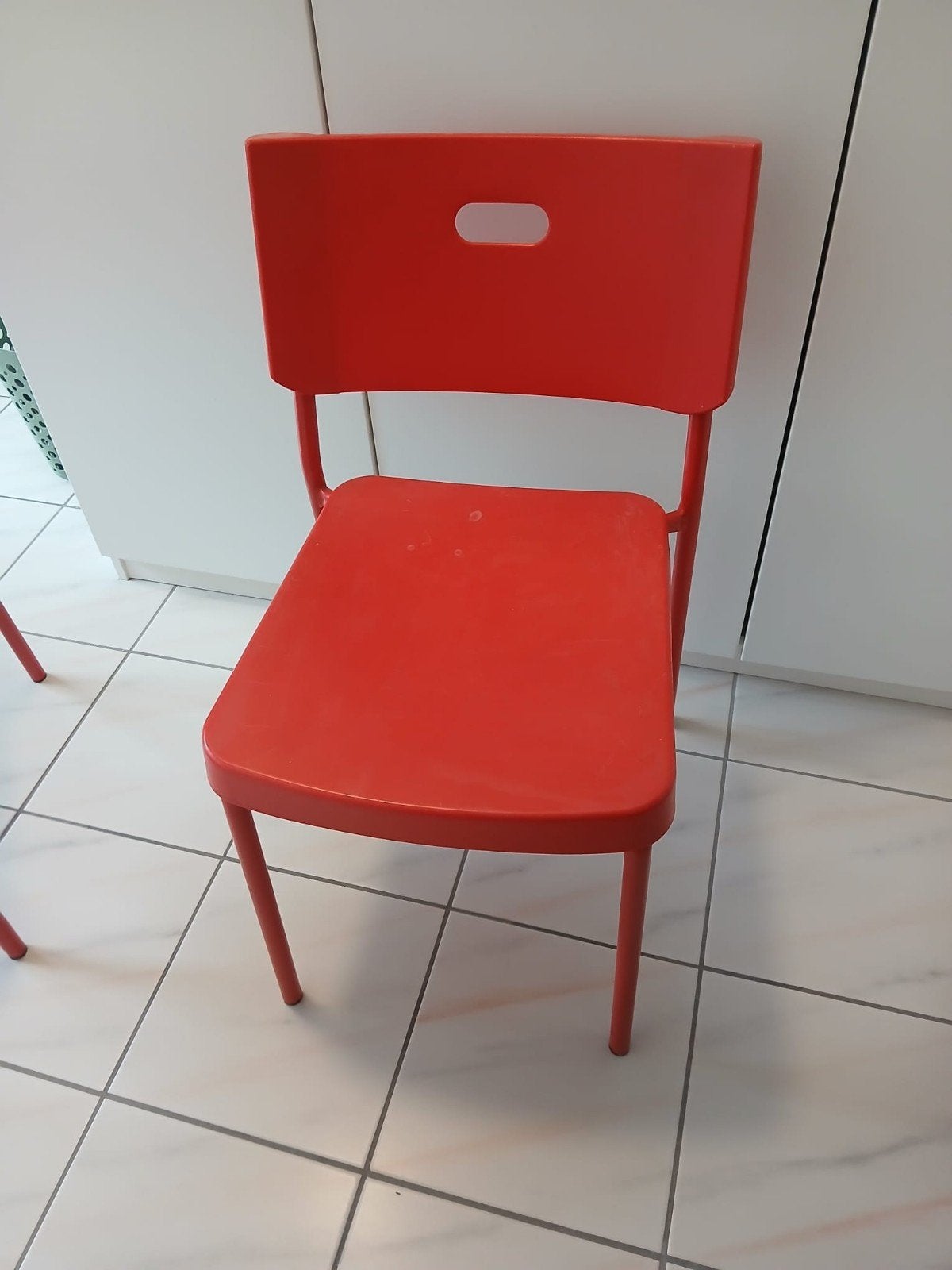 4 rode stoelen, Huis en Inrichting, Stoelen, Ophalen, Kunststof, Zo goed als nieuw, Vier