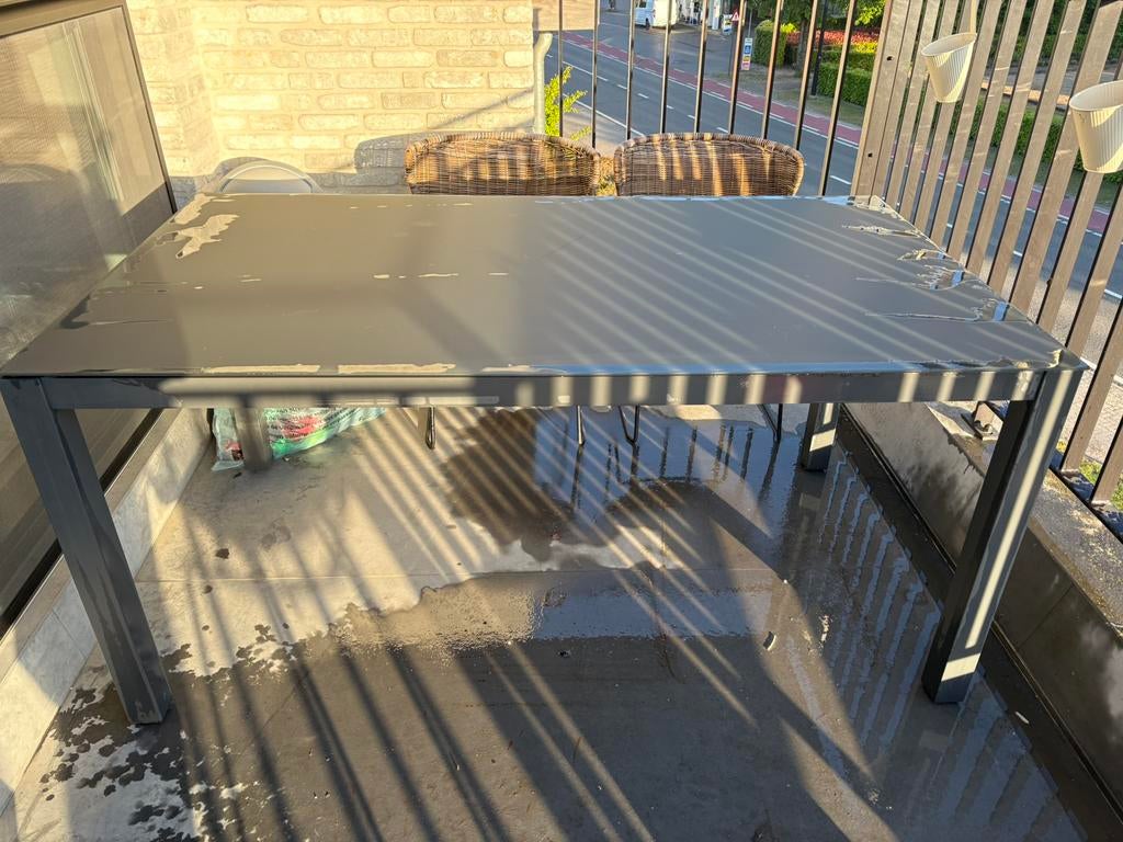 Tuintafel met glazen blad, Tuin en Terras, Ophalen, Zo goed als nieuw