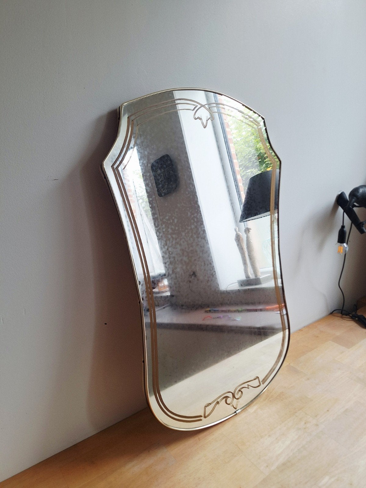 Vintage wandspiegel – Mid-Century charme met gouden accenten, Ophalen of Verzenden
