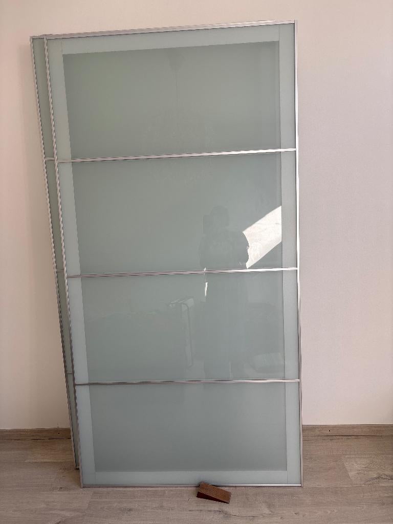 2 portes en verre Pax 100 lar/200 haut avec rails., Verre, Enlèvement, Utilisé, 200 cm ou plus