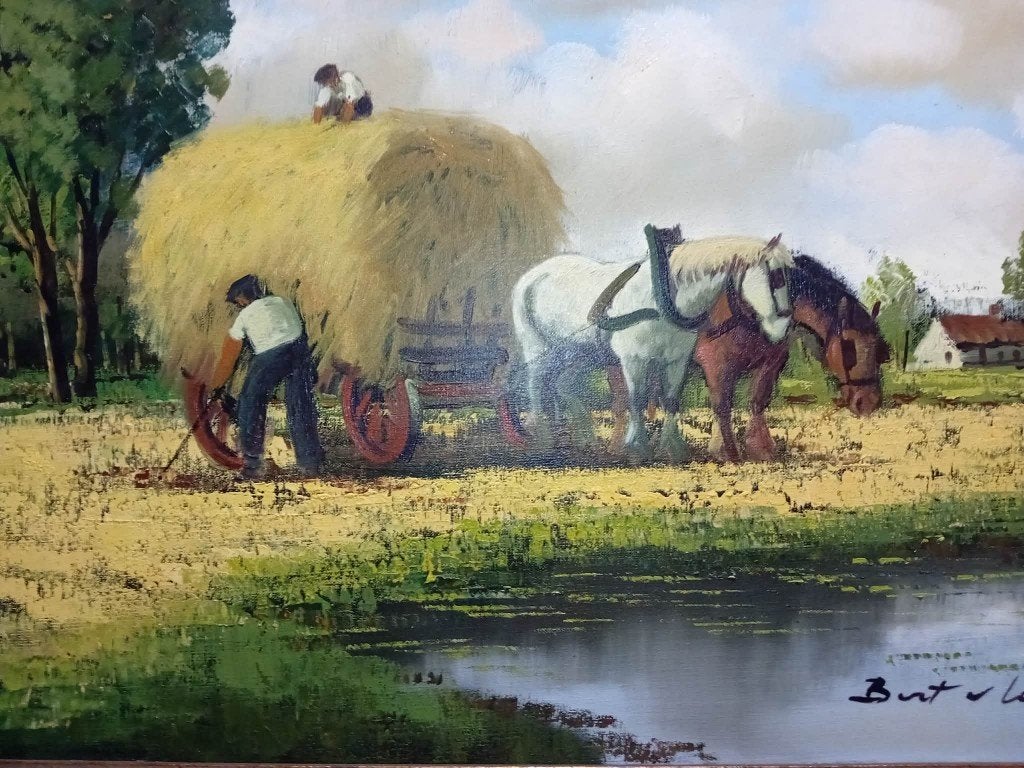 peinture Bert Van Laar : chariot à foin et cheval, Enlèvement ou Envoi