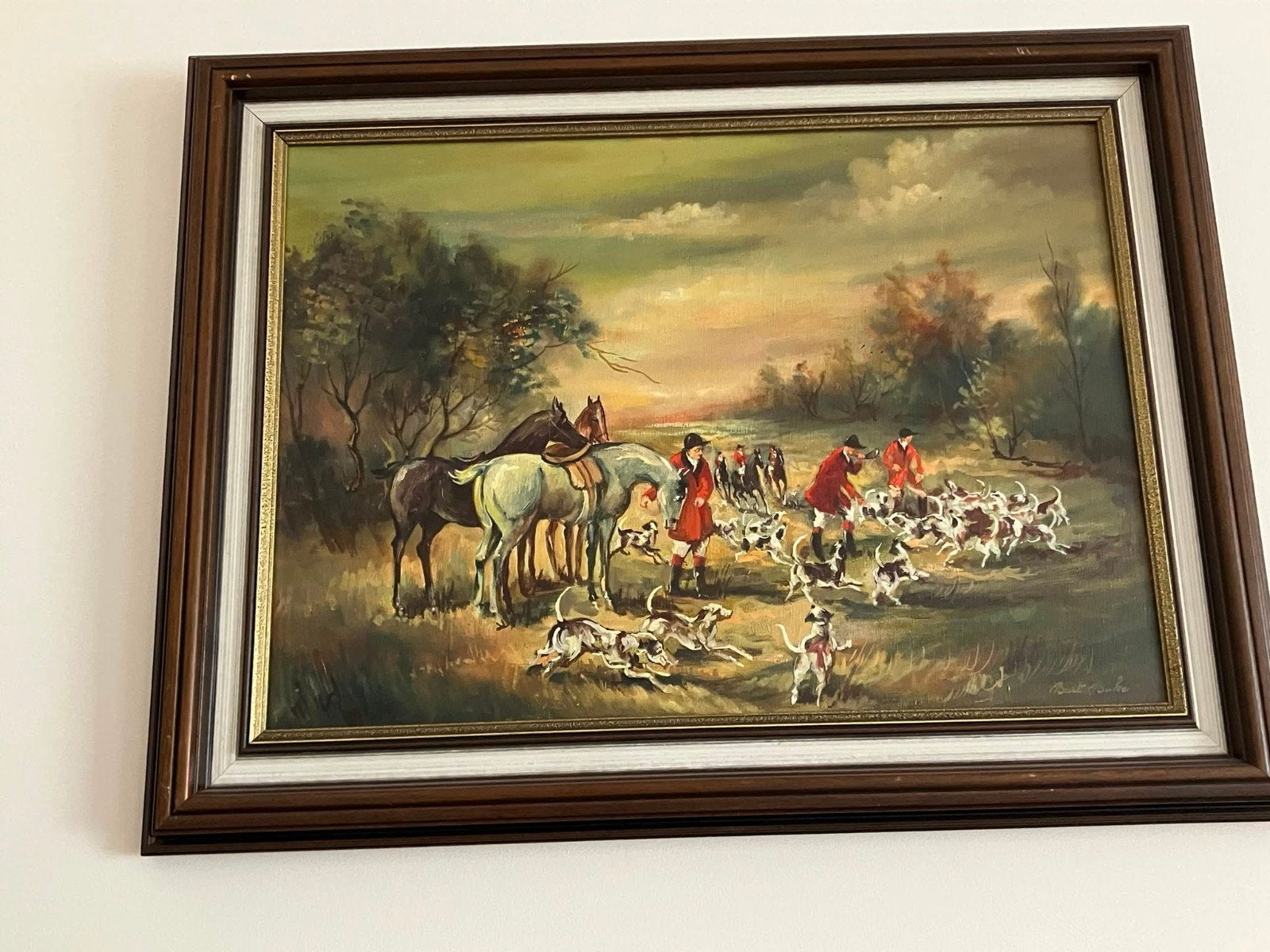 Mooi schilderij gesigneerd volgens ons Bert Bracke jacht, Antiek en Kunst, Ophalen