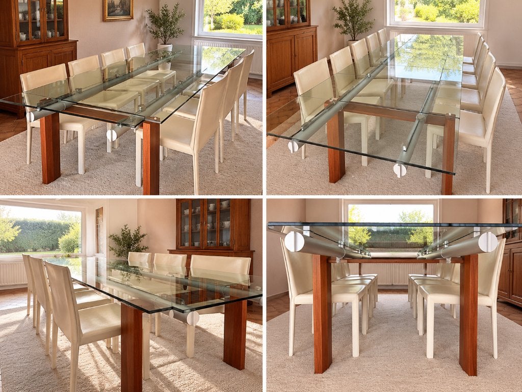 Table Calligaris extensible - verre & bois - 8/12 pers, 200 cm ou plus, Autres essences de bois, Design italien - contemporain