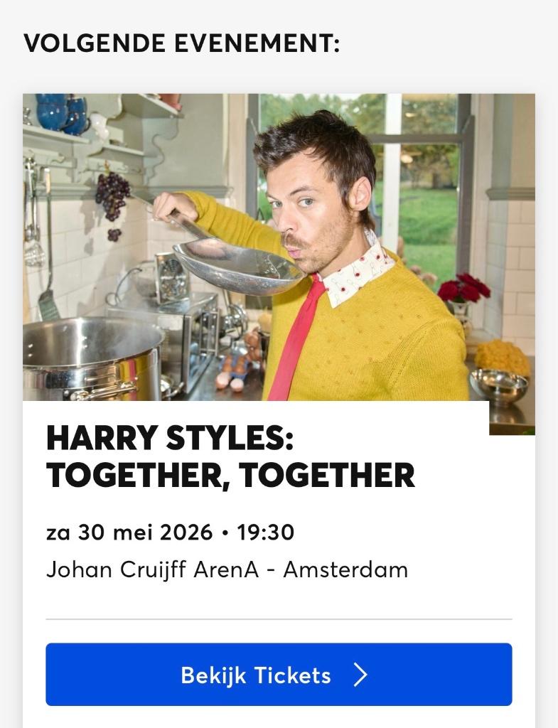 Harry Styles - 2x Amsterdam tickets zaterdag 30 mei 2026, Deux personnes, Mai