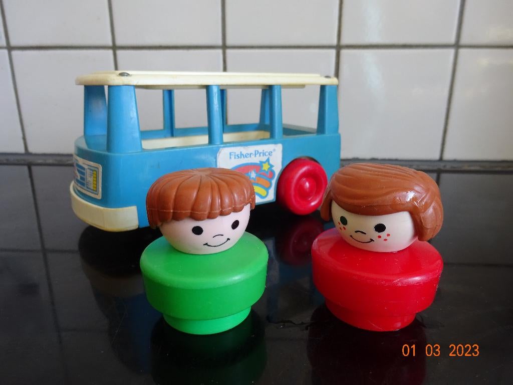 Vintage Fisher-Price Little People Blue Bus White Trim Red, Kinderen en Baby's, Speelgoed | Fisher-Price, Ophalen of Verzenden