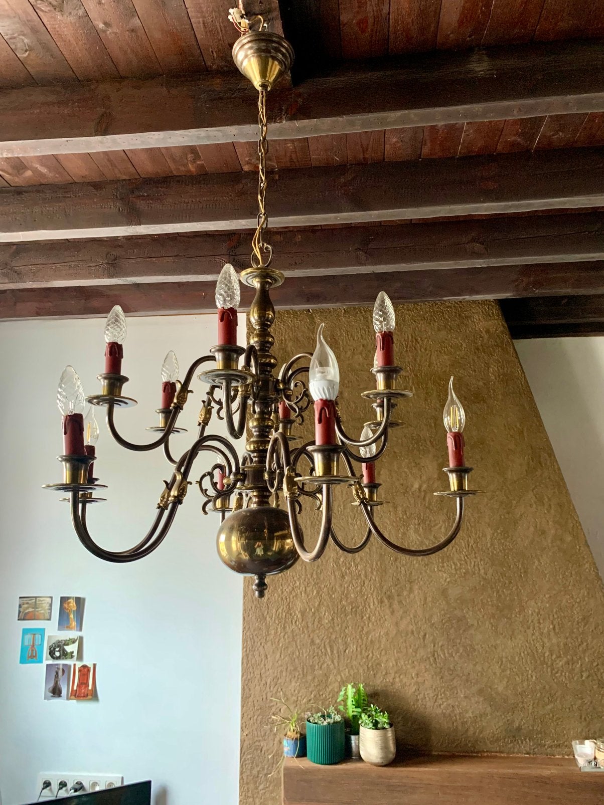 Lustre en laiton à 12 bras, Enlèvement, Utilisé, Métal, E14 (petit)
