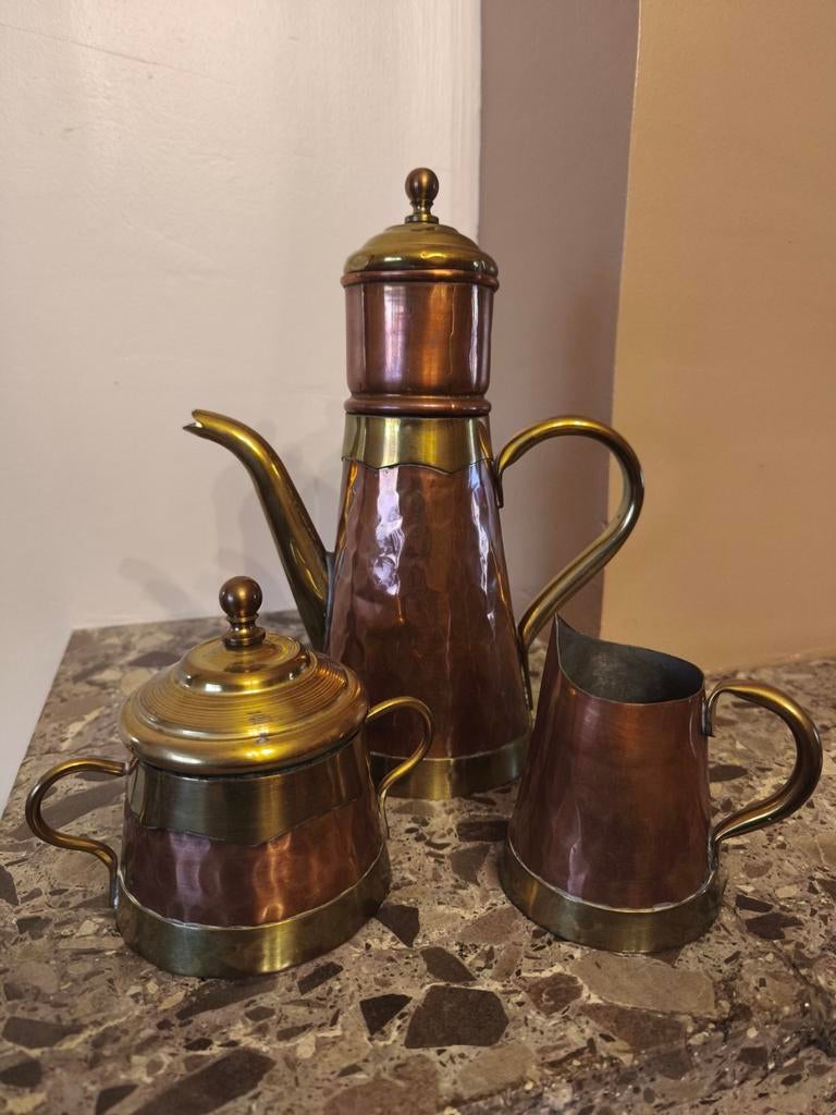Rare Service Dinanderie METAYER - Cuivre & Laiton - 3 pièces
